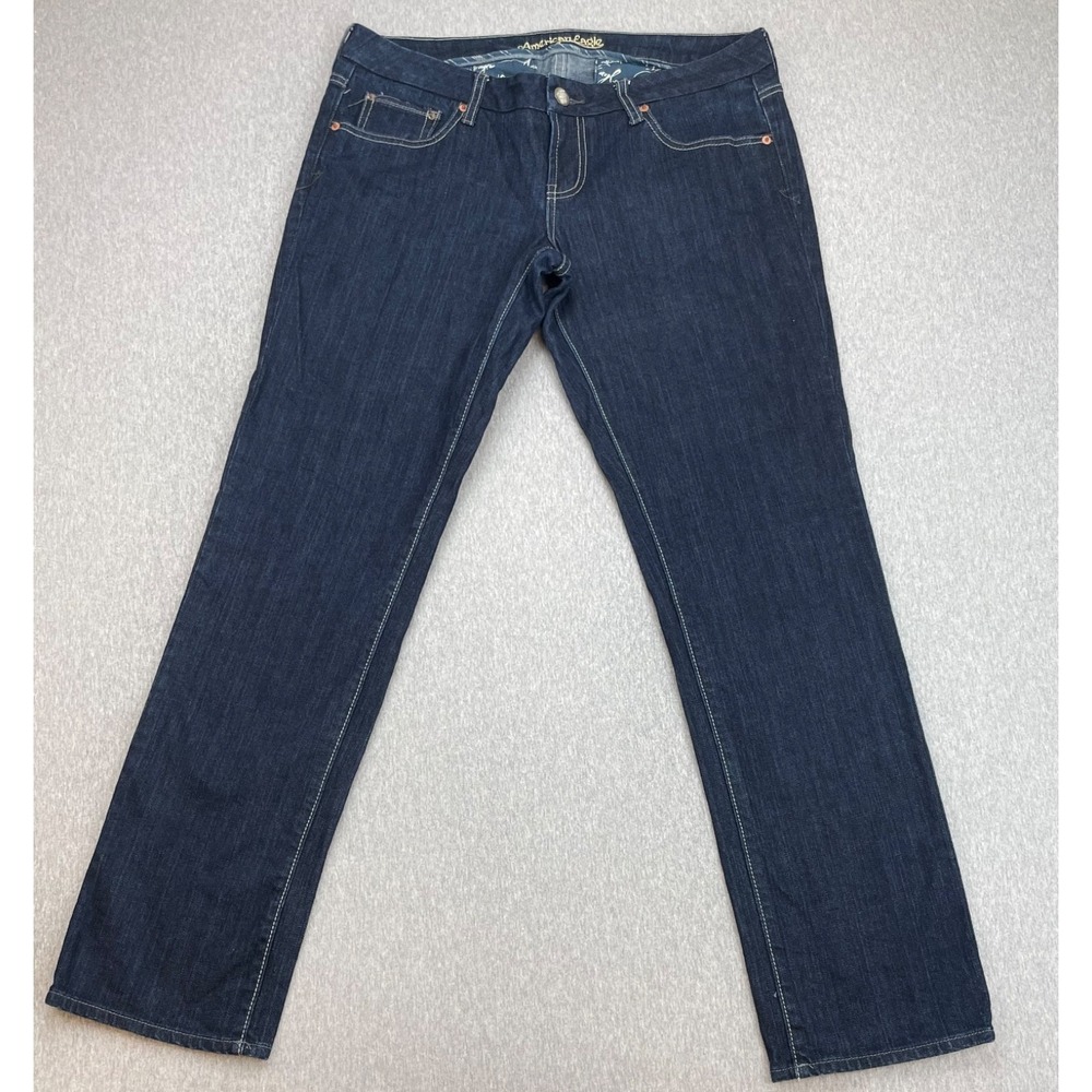 American Eagle Jeans Womens 12 Blue Cotton Blend Stretch Straight Low-Rise